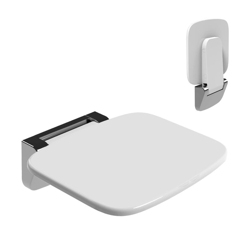 Heuffe Ultra-Thin Ergonomic Folding Shower Seat Wall Mounted - 160kg Capacity Anti-Slip Bath Stool for Elderly & Disabled Adults, White